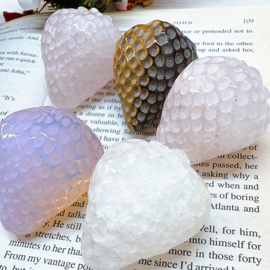 いちご カービング ローズクォーツ  ピンクオパライト クリアクォーツ   タイガーアイ