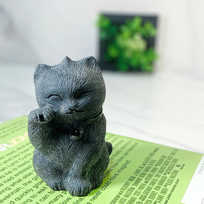 運の流れを変える守り猫｜ブラックオブシディアン  招き猫 Black Obsidian Maneki Neko