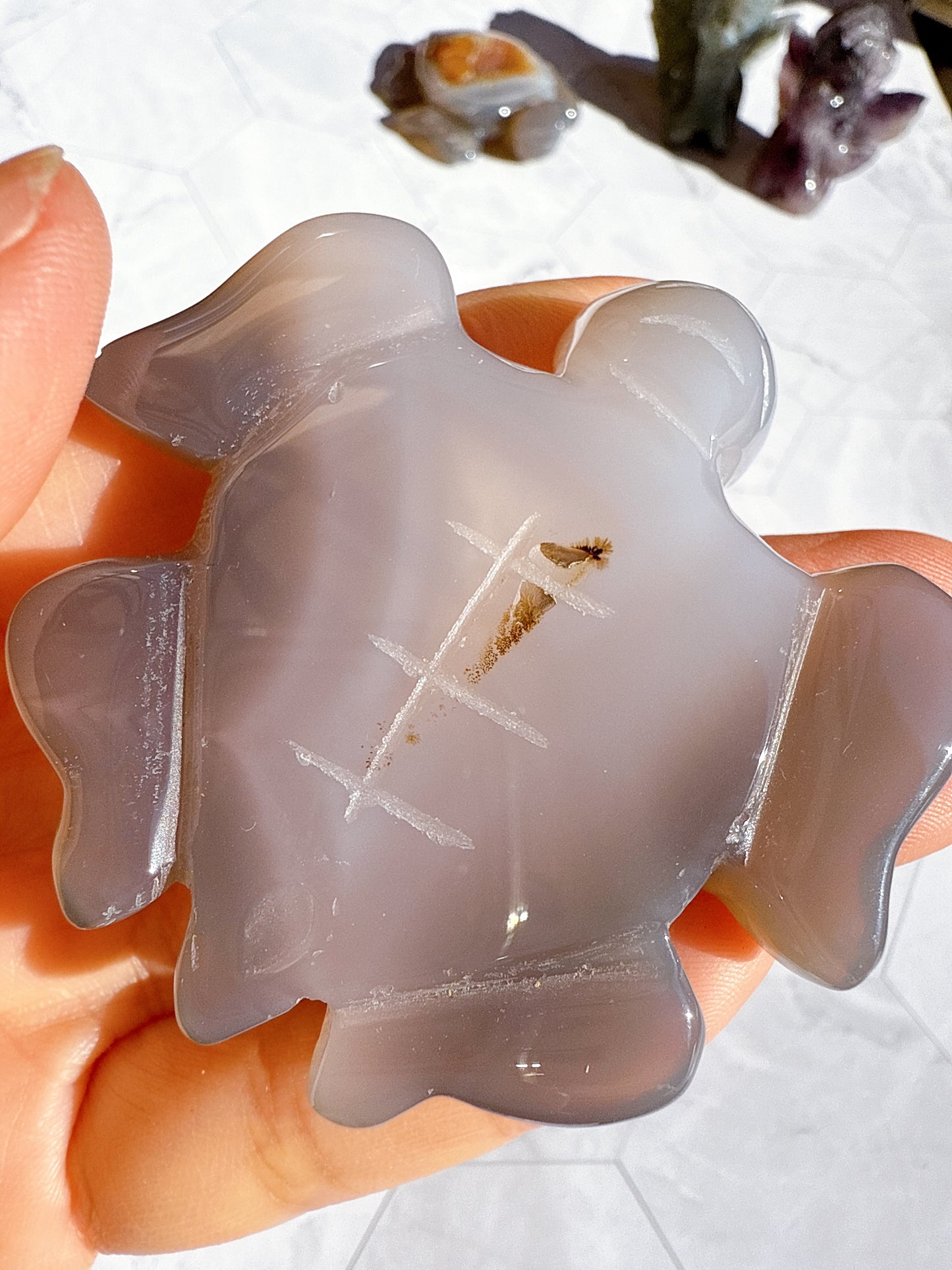 送料無料 アゲート ドゥルージー 瑪瑙 カメ 亀