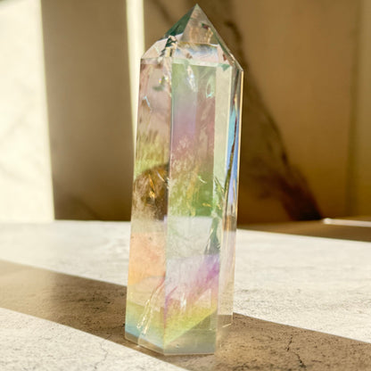 天然石 エンジェルオーラクォーツ タワー A 140g｜光と幸運を引き寄せるプリズムタワー