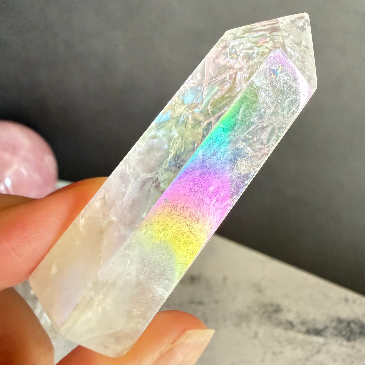 天然石 クラックオーラクォーツ タワー H36g｜光と幸運を引き寄せるプリズムタワー