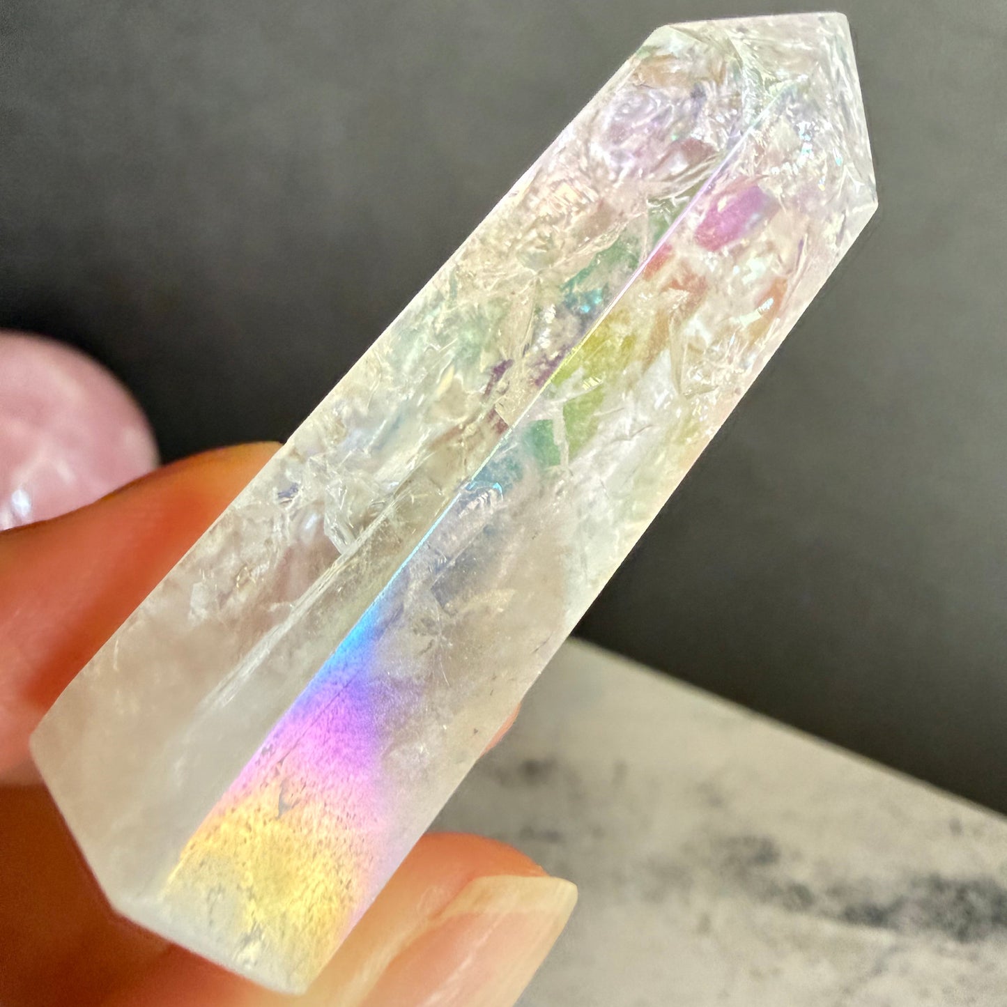 天然石 クラックオーラクォーツ タワー H36g｜光と幸運を引き寄せるプリズムタワー