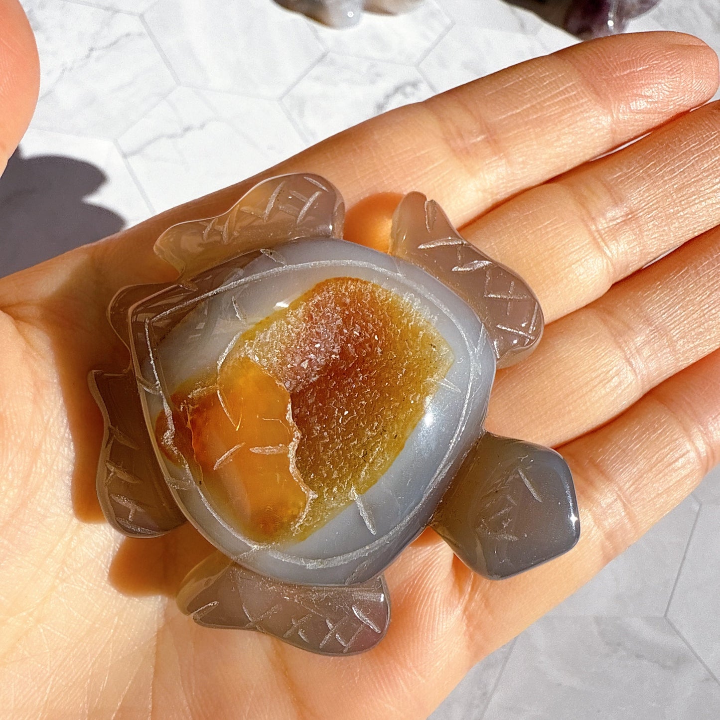 送料無料 アゲート ドゥルージー 瑪瑙 カメ 亀