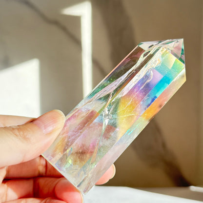 天然石 エンジェルオーラクォーツ タワー A 140g｜光と幸運を引き寄せるプリズムタワー