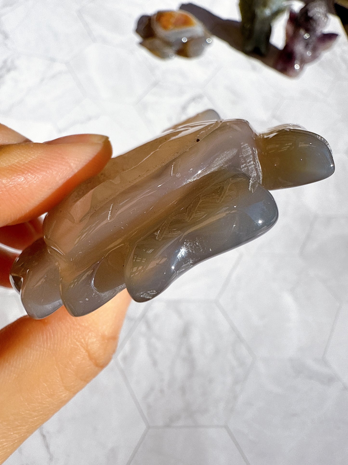 送料無料 アゲート ドゥルージー 瑪瑙 カメ 亀