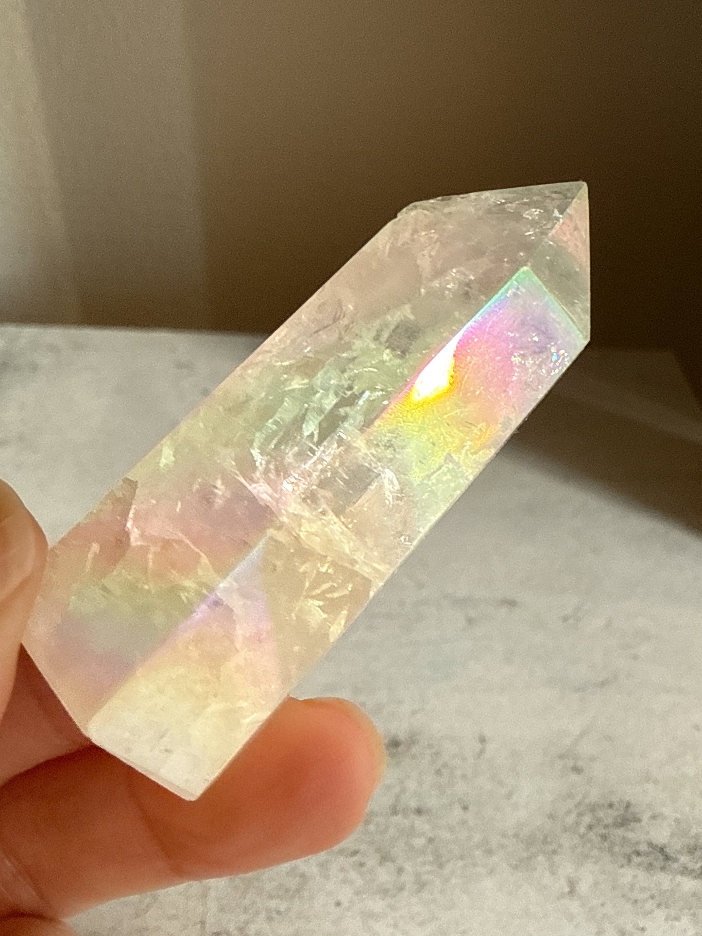 天然石 クラックオーラクォーツ タワー B 44g｜光と幸運を引き寄せるプリズムタワー