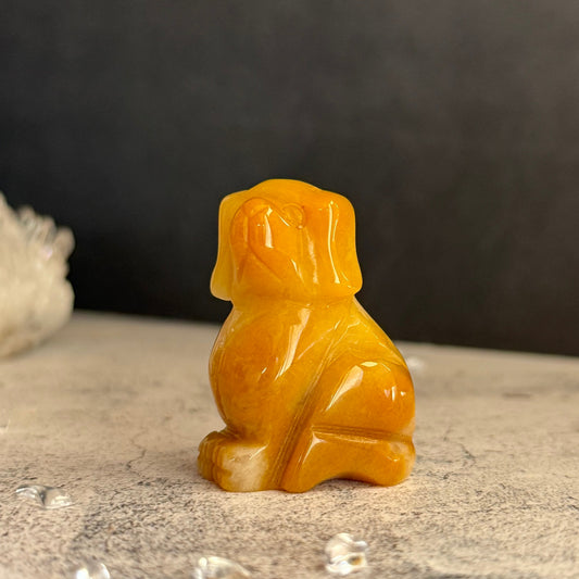 イエロージェイド 犬 カービング 翡翠