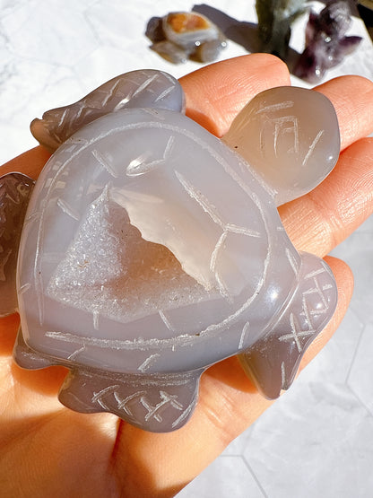 送料無料 アゲート ドゥルージー 瑪瑙 カメ 亀