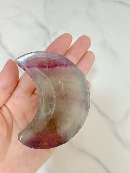 月の光を抱くヒーリングプレート｜フローライト 月型 小皿 トレイFluorite Moon Dish