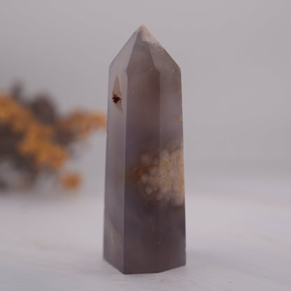 心に春を呼び戻す｜ブラックドゥルージー フラワーアゲート タワー Black Druzy Flower Agate Tower