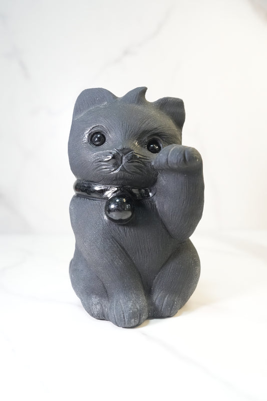 運の流れを変える守り猫｜ブラックオブシディアン  招き猫1kg超  Black Obsidian Maneki Neko
