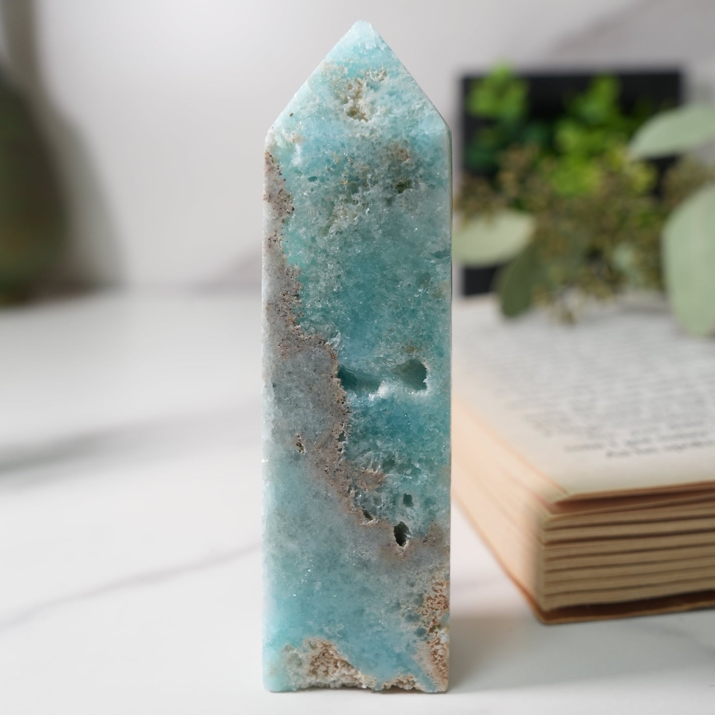 天然石 ヘミモルファイト ドゥルージー入り タワー｜心をクリアにする石 A　