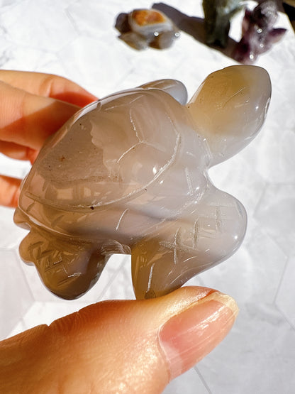 送料無料 アゲート ドゥルージー 瑪瑙 カメ 亀