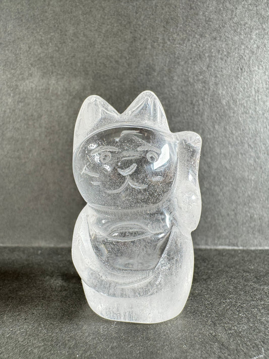 クリアクォーツ 招き猫（左手）｜人とのご縁を招く水晶