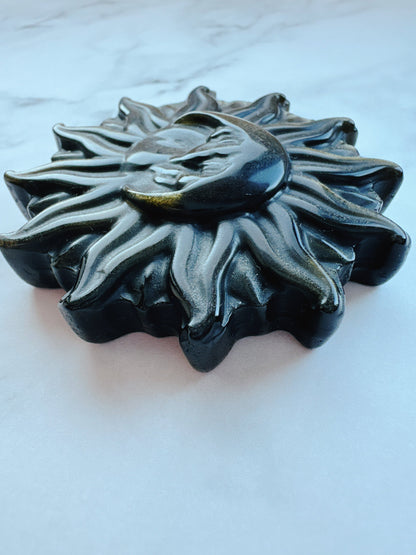 人間関係の悩みが解決する石｜ゴールデンオブシディアン ムーンフェイス型 Golden Obsidian Moon Face